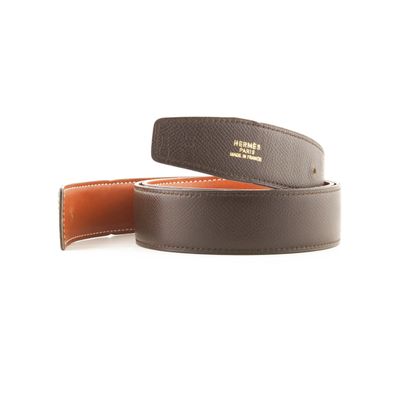 Hermès 32mm Reversible Dark Brown / Rust Brown Leather Belt Strap