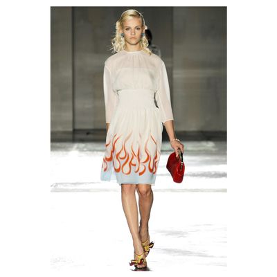 Prada Flame Print Silk Chiffon Dress - Runway