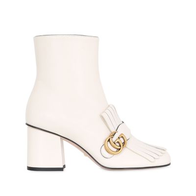 Gucci White Marmont Fringed Leather Ankle Boots