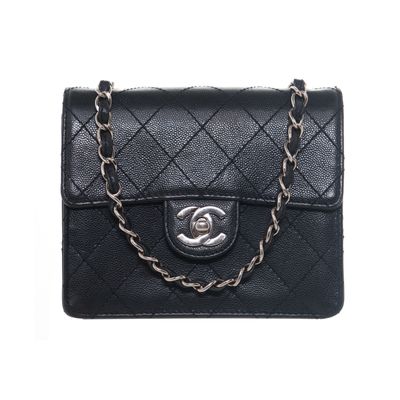 Chanel Vintage Black Caviar Quilted Mini Flap Bag