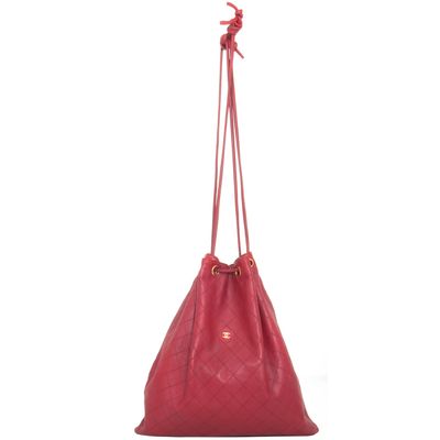Chanel Vintage Red Leather Drawstring Bag
