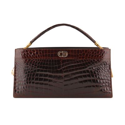 Vintage Christian Dior Brown Croco Leather Shoulder Bag