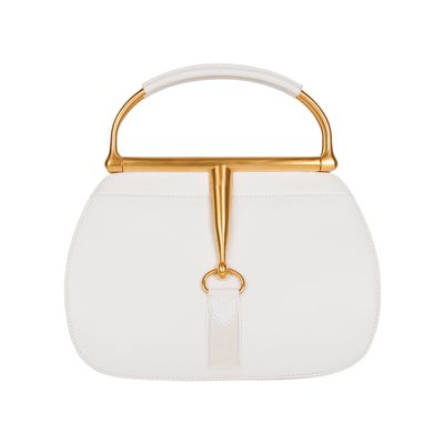 Vintage Gucci White Leather Horsebit Top Handle Satchel