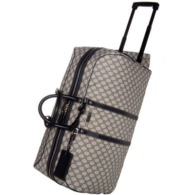 Gucci Monogram Roller Zip Up Duffle Luggage Carry On Gray Leather Exterior Fully Lined