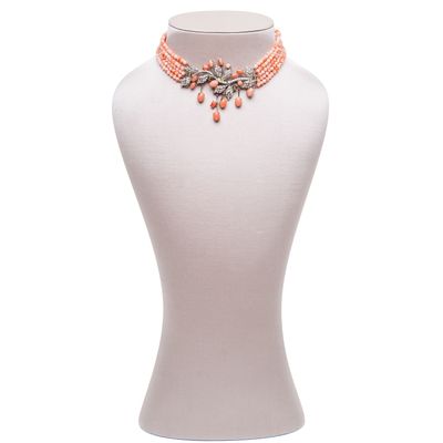 Siman Tu Five Strand Coral Choker