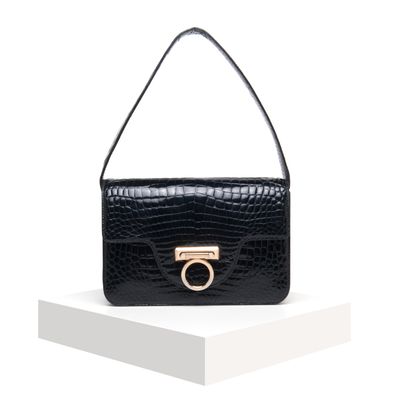 Gucci Vintage Black Crocodile Skin Shoulder Bag