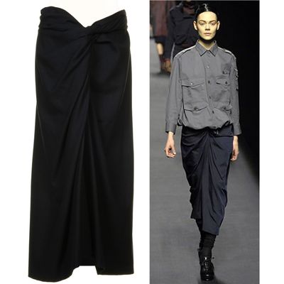 Fall 2007 Dries Van Noten Runway Black Wool Draped Skirt