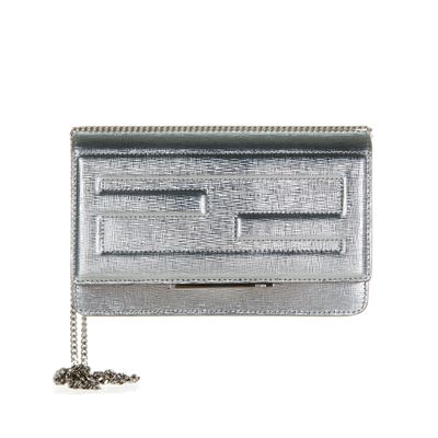 Fendi Tube Wallet On Chain in Silver Leather