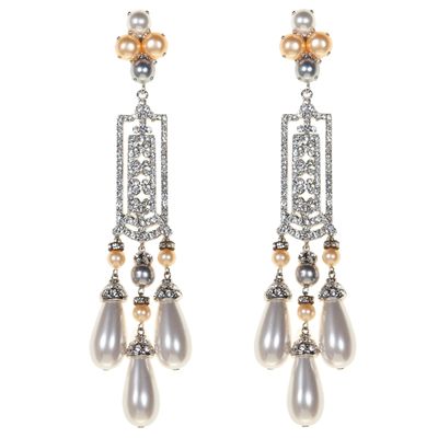 Carlo Zini Milano Oversized Pearl and Swarovski crystals Jeweled Dangle Clip Earrings