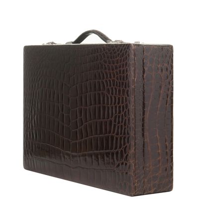 Vintage Brown Crocodile Skin Jewelry Travel Case