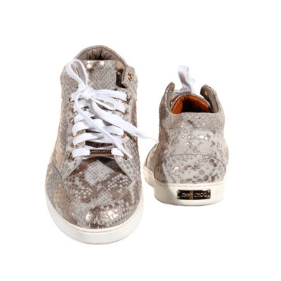 Jimmy Choo 'Miami' Champagne Metallic Snake Printed Leather Sneakers