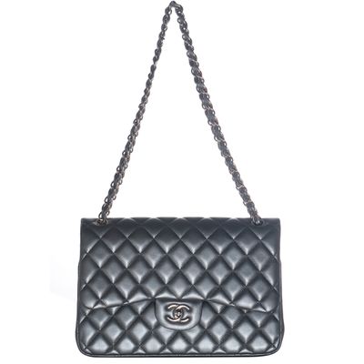 Chanel Grey Quilted Lambskin Leather Classic Large Double Flap Bag
