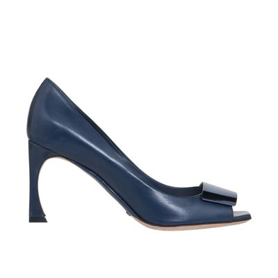 Dior Blue Leather Peep Toe Pumps