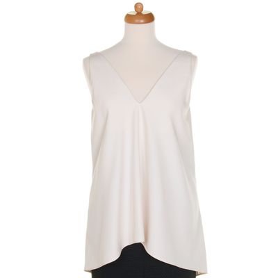 Celine Off White Mulberry Silk Dip Hem Top