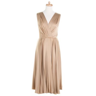 Prada Gold Silk Pleated Midi Dress