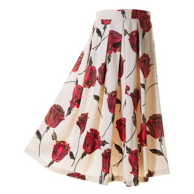 SS 2005 Dries van Noten Linen Tulip Printed Skirt
