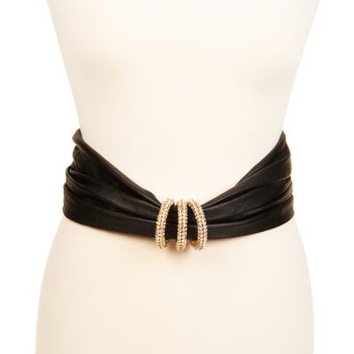 Valentino Black Leather Belt Crystal Ring Embellishment