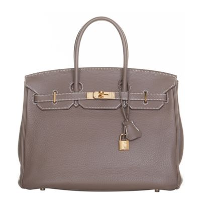 Hermès Birkin 35 Taurillon Clemence Doublure Chevre Etain