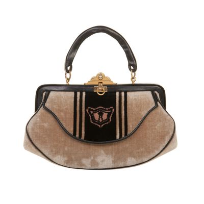 Roberta Di Camerino Beige and Black Velvet Bag