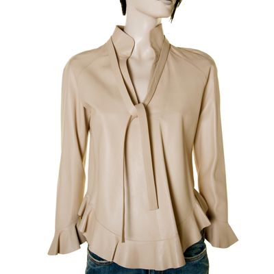 Gucci Beige Leather Longsleeves Peplum Top