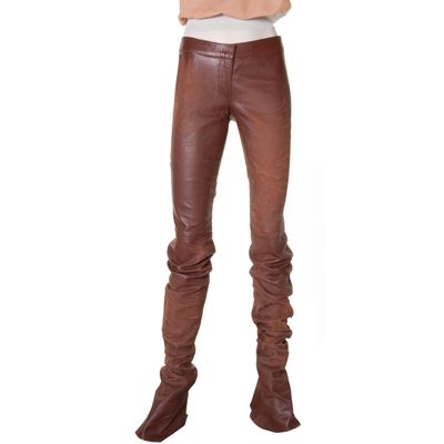 FW 2001 Dolce & Gabbana Runway Brown Leather Extra Long Skinny Pants
