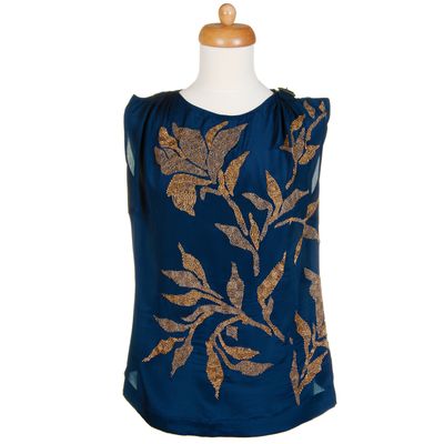 Dries Van Noten Sleeveless Blue Beaded Top
