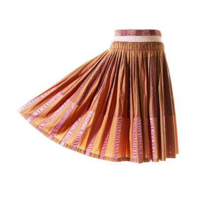 SS 2003 Dries Van Noten Runway Terra/Pink Embroidered Cotton Pleated Skirt