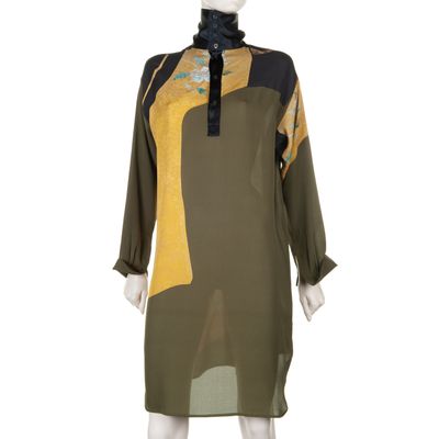 Dries Van Noten Silk Chiffon Turtleneck Shirt Dress