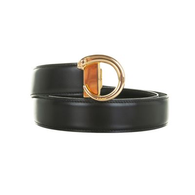 Cartier Black Leather 'Gold Panther' Buckle Belt
