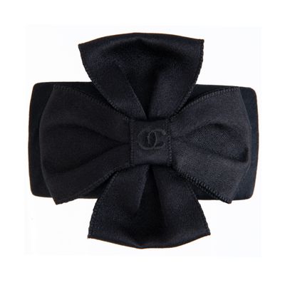 Chanel Black Satin Ribbon Hair Barrette