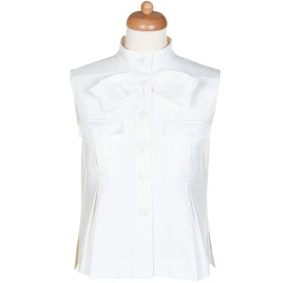Chanel White GrosGrain Vest Sleeveless Top with Bow