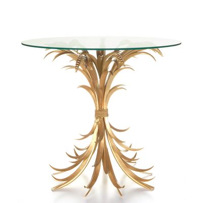 Small Sheaf of Wheat Gilt Round Glass and Brass Side Table
