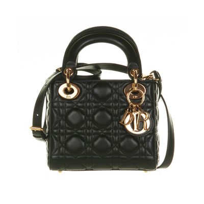 Christian Dior Black Leather Mini 'Lady Dior' Handbag