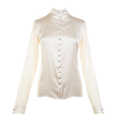 Chanel Off-White Silk Blouse Pearl Buttons
