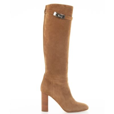 Hermès Suede 'Story' Knee-High Boots - Kelly Buckle