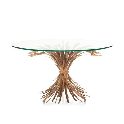 A Sheaf of Wheat Gilt Round Glass and Brass Side Table