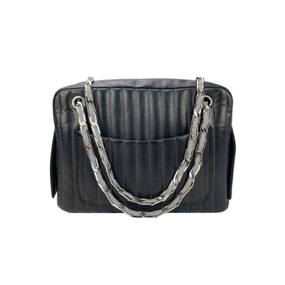 Chanel Mademoiselle Ligne Vertical Quilted Black Leather Camera Bag