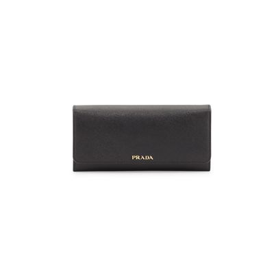 Prada Saffiano Bicolor Flap Wallet, Black/Red (Nero+Fuoco)