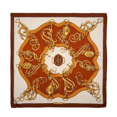 Hermès Brown Carré 'Profile Selliere'- designed by M. Guillemot