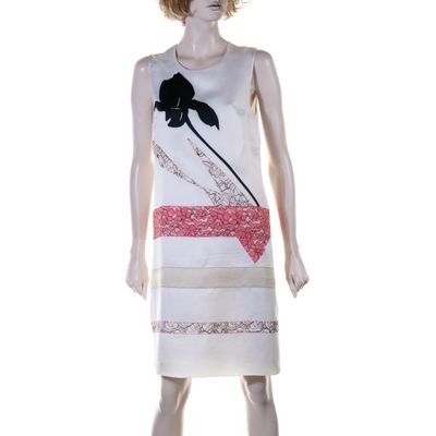 Christian Dior White Silk Lace Paneled Cocktail Dress