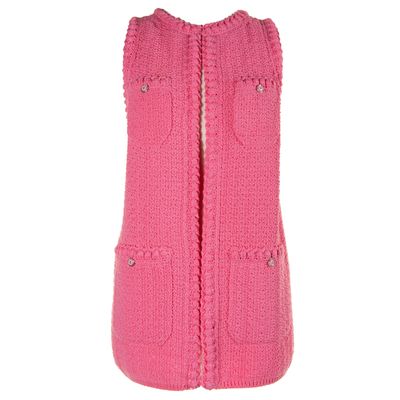 Chanel Spring 2023 Ready to Wear Hot Pink Sleeveless Cardigan