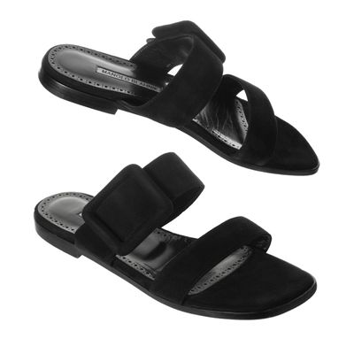 Manolo Blahnik 'TiTuBaflat' Black Suede Buckle Sandals