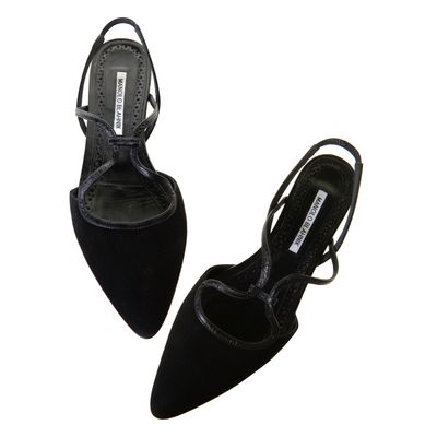 Manolo Blahnik Black Suede Slingback Pumps