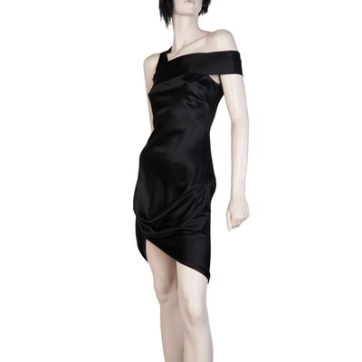 Alexander McQueen 2008 Black and Nude Silk Asymmetrical Drape Dress