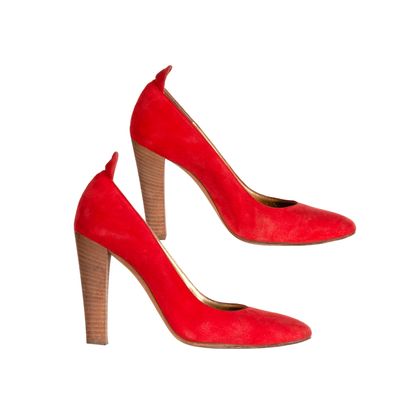 Chanel Red Suede Pumps