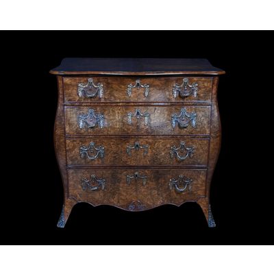 A Dutch burr walnut commode