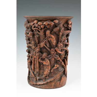 A Chinese bamboo brush pot