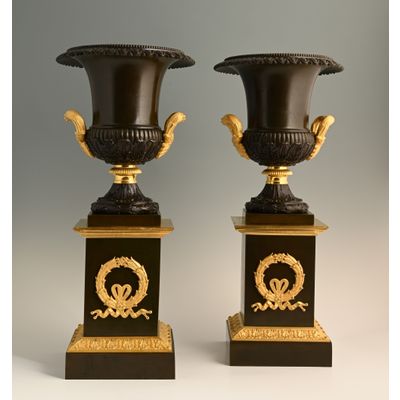 A pair of ormolu and patinated bronze Empirel vases