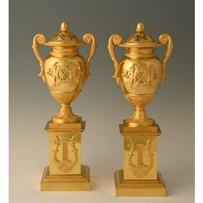 A pair of ormolu Empire Cassolettes