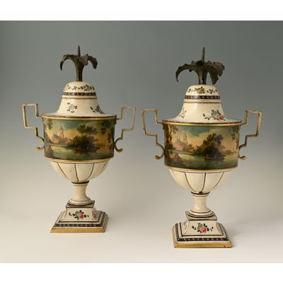A rare and beautiful pair of lacquered pewter chestnut vases